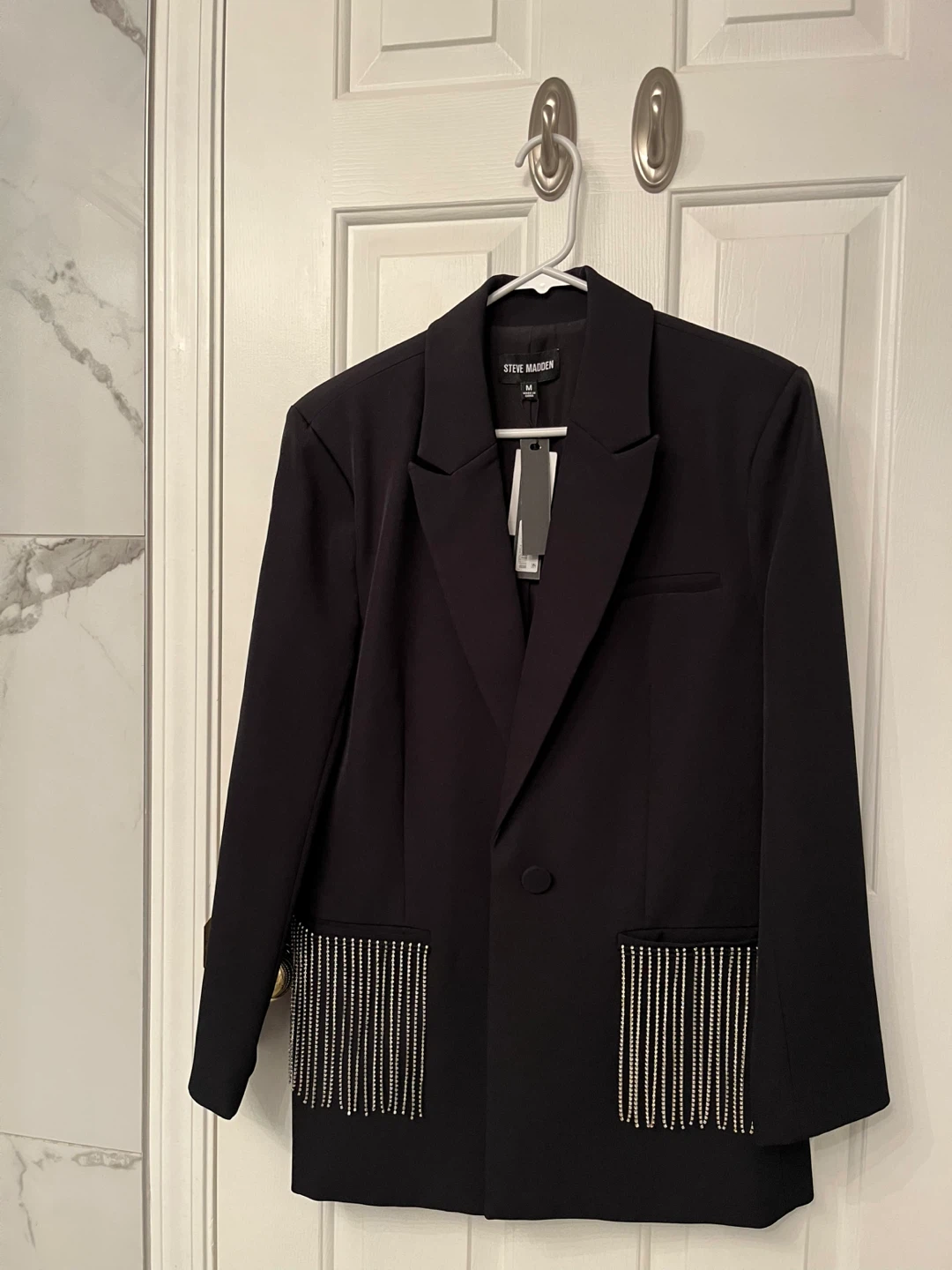 Steve Madden Kendra Rhinestone Fringe Pocket Blazer - Size M - photo 2