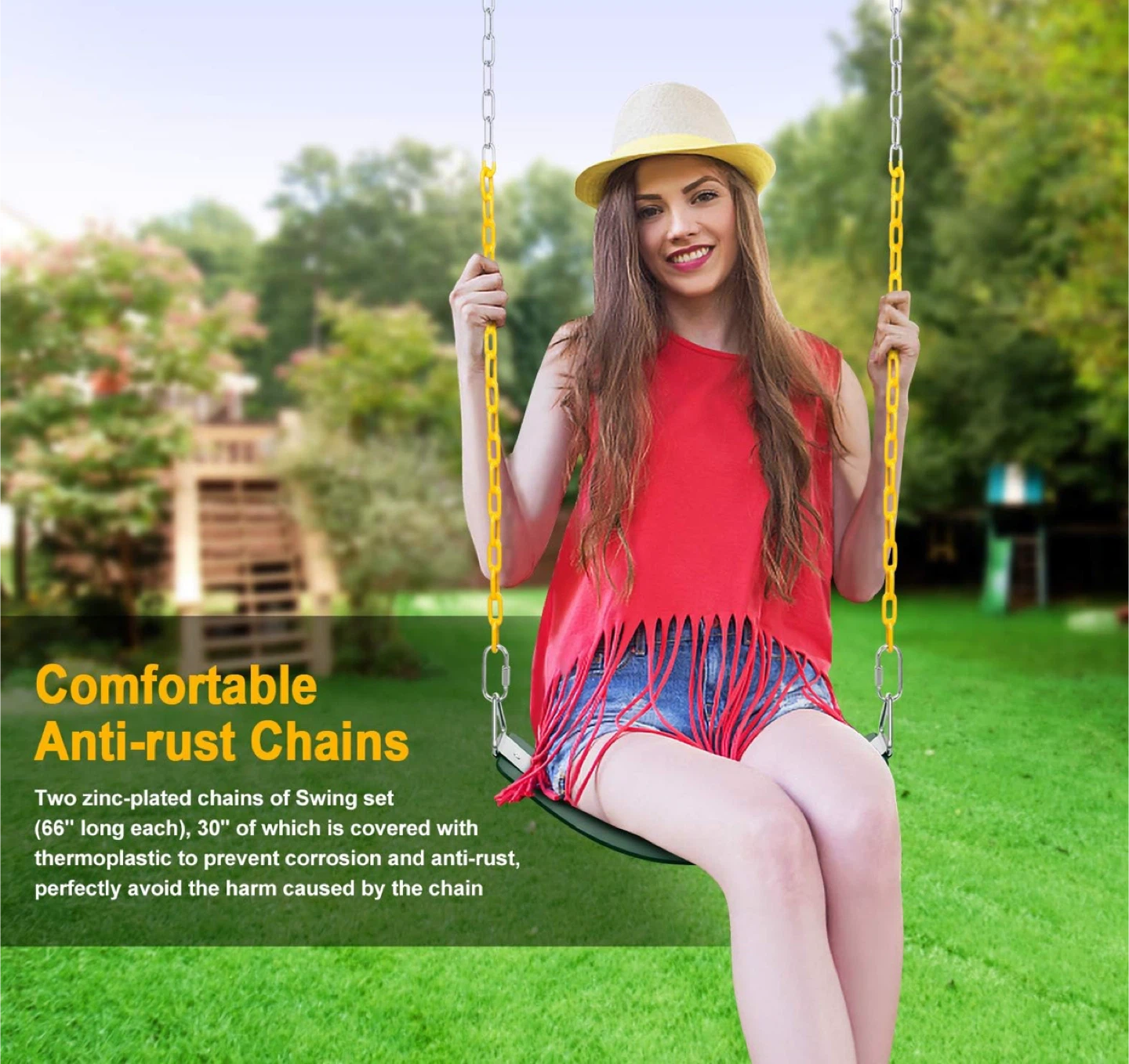 Swing Seat with Yellow Chains - Green - photo 4