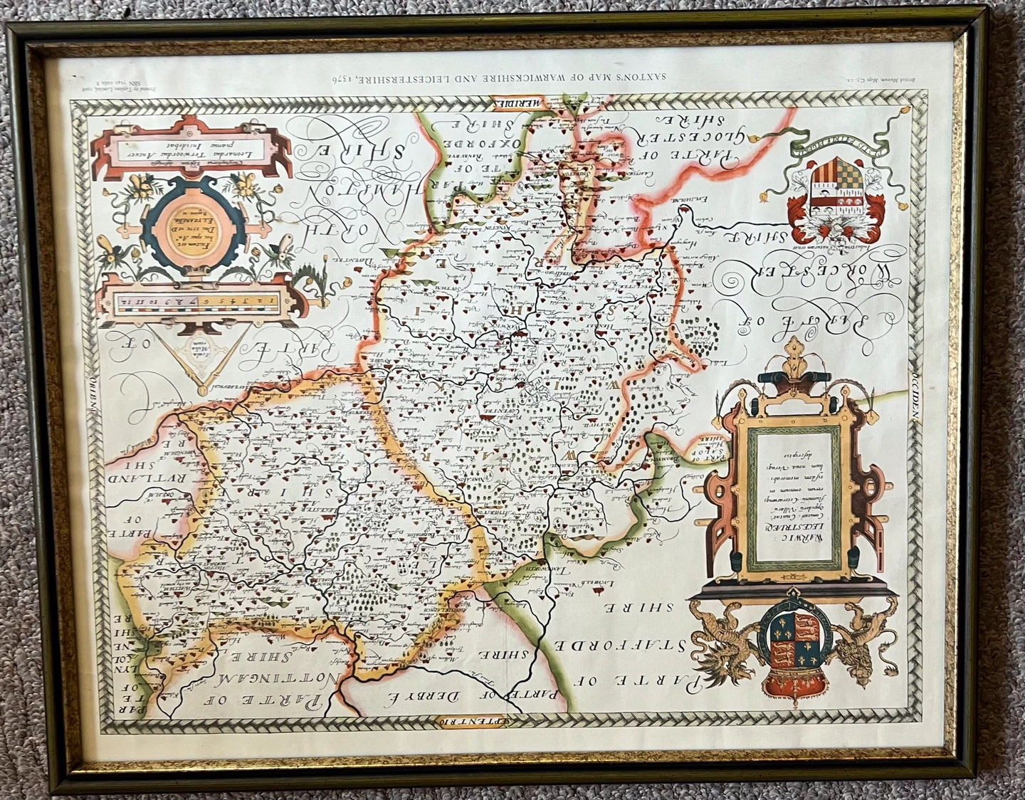 Saxton's Map of Warwickshire and Leicestershire, 1576