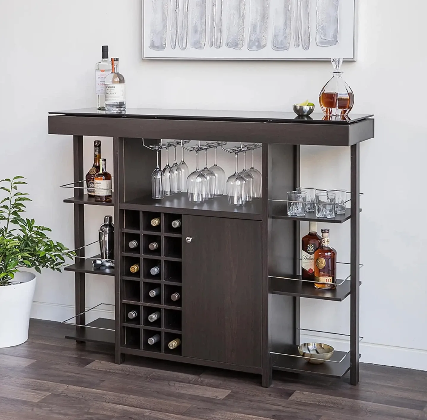 Dark Brown Bar Cabinet with Glass Top image indicator(2)