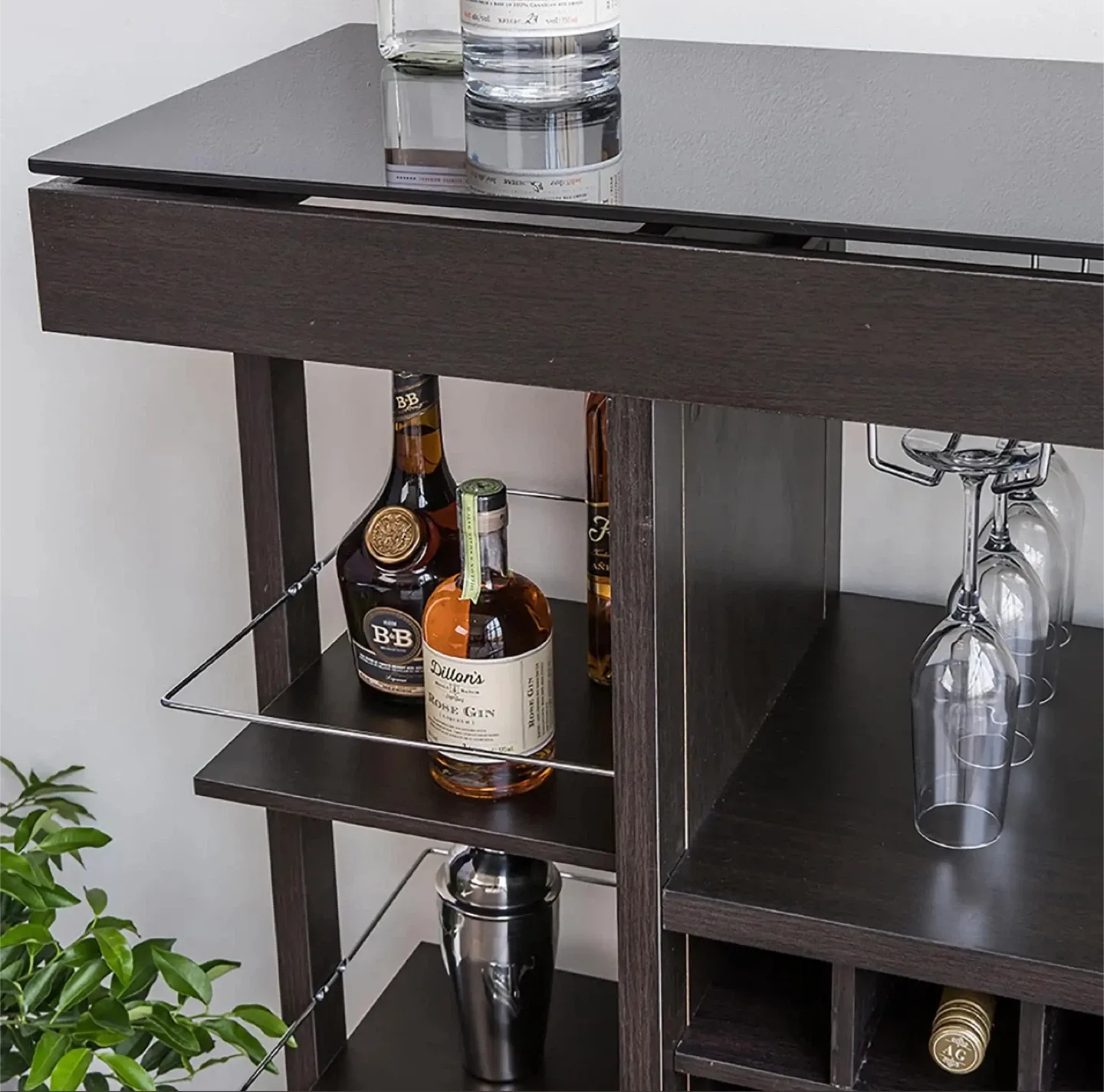 Dark Brown Bar Cabinet with Glass Top image indicator(6)