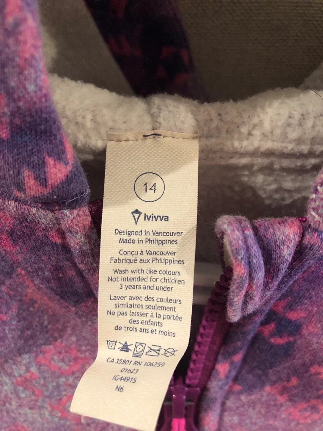 Ivivva Girls' Purple Hoodie, Size 14 / size S image indicator(3)