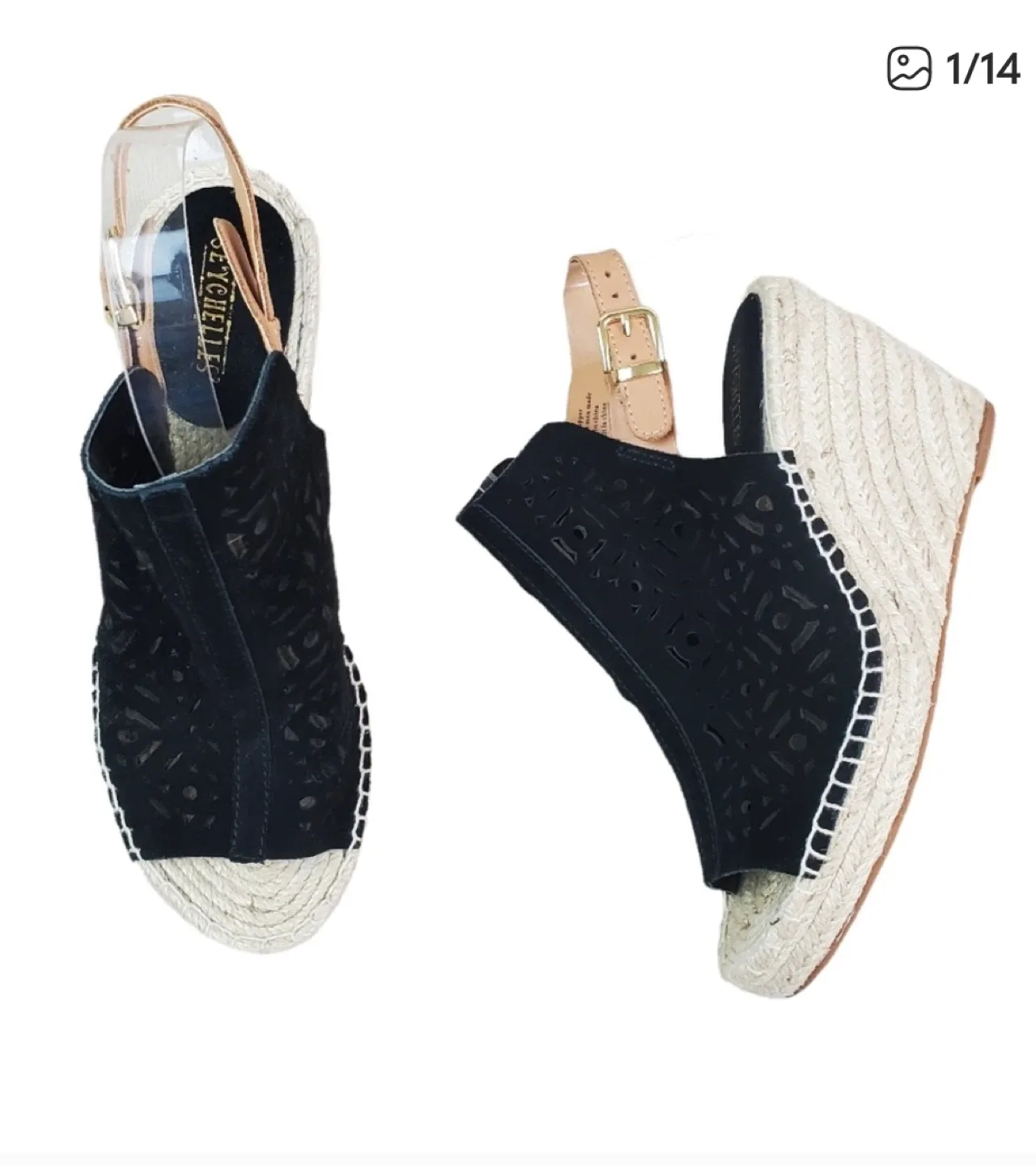 Seychelles Black Espadrille Wedge Sandals - Size 10 thumbnail