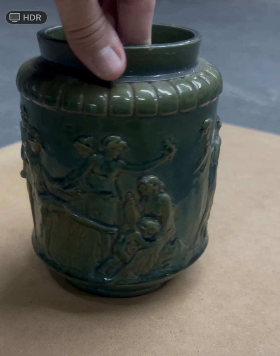 Green Ceramic Vase with Figures thumbnail