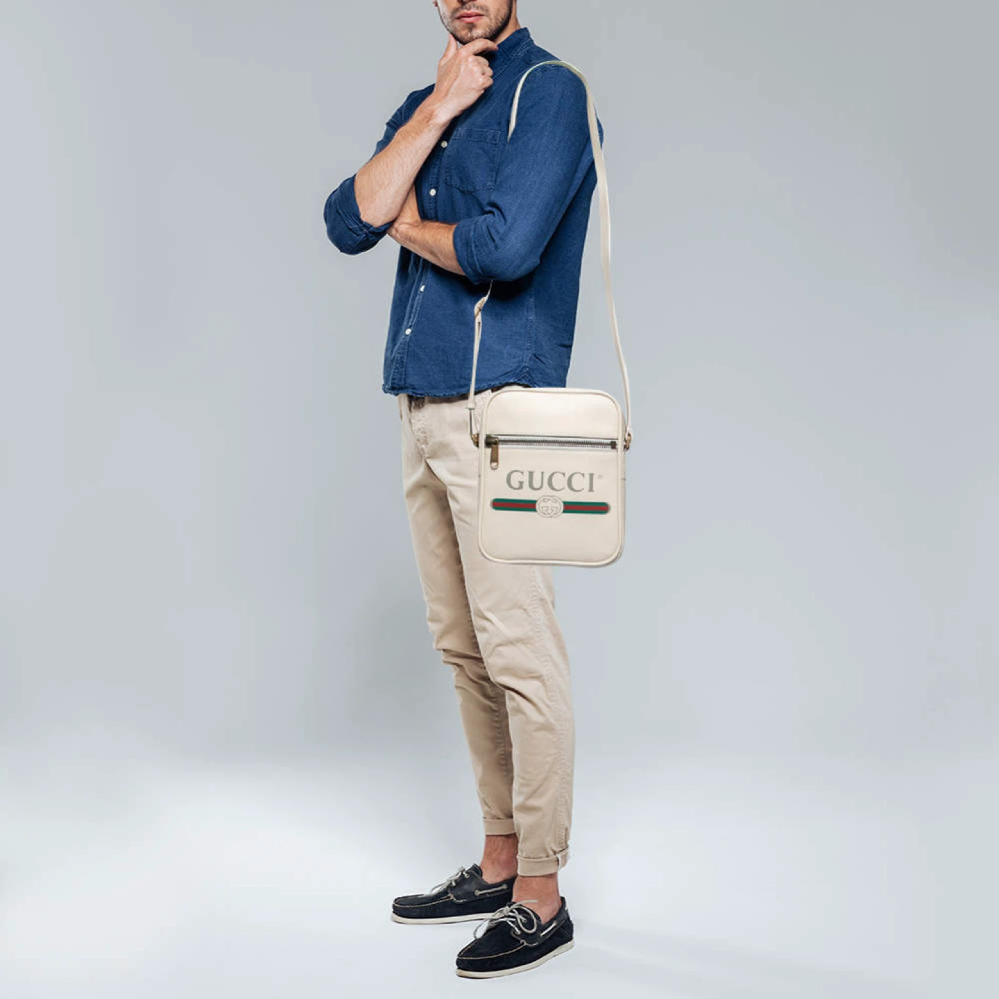 Gucci Off White Logo Print Leather Messenger Bag - photo 3