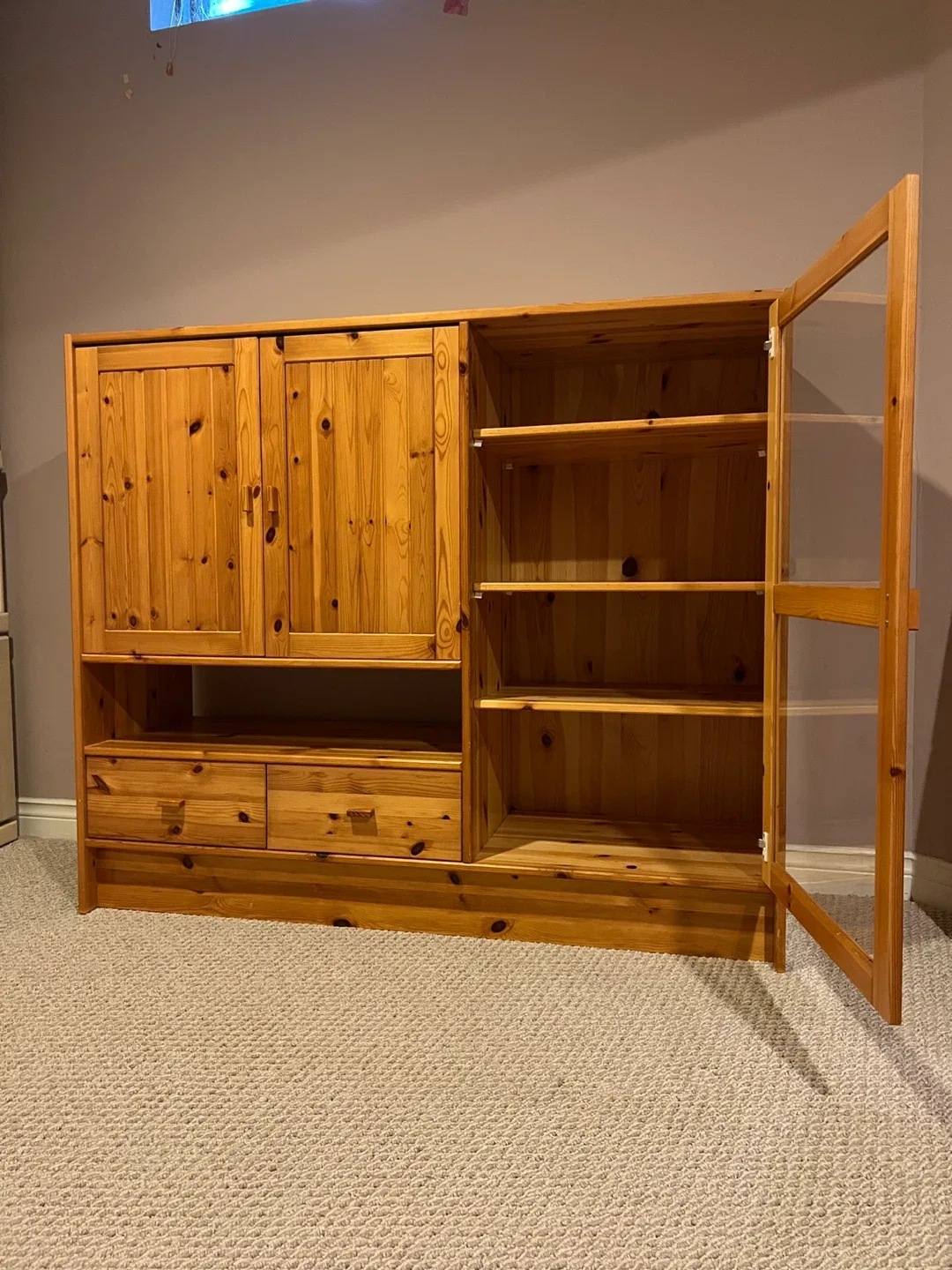 Solid Pine Cabinet – Glass Door, Shelves & Drawers image indicator(6)