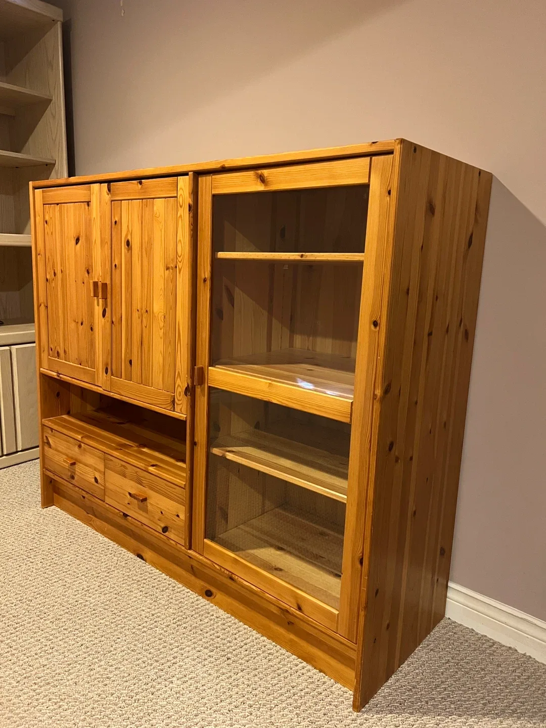 Solid Pine Cabinet – Glass Door, Shelves & Drawers image indicator(3)