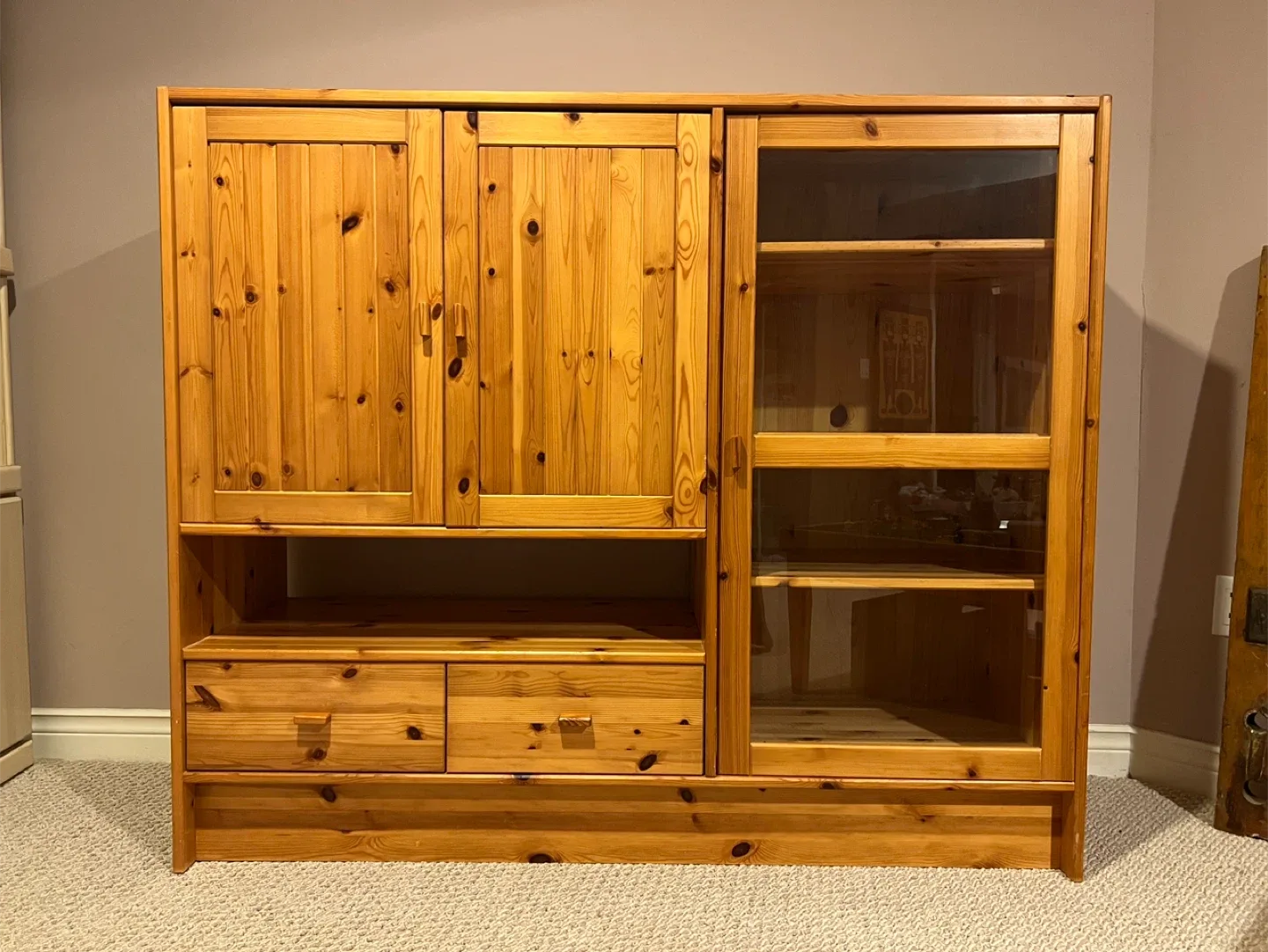 Solid Pine Cabinet – Glass Door, Shelves & Drawers image indicator(2)