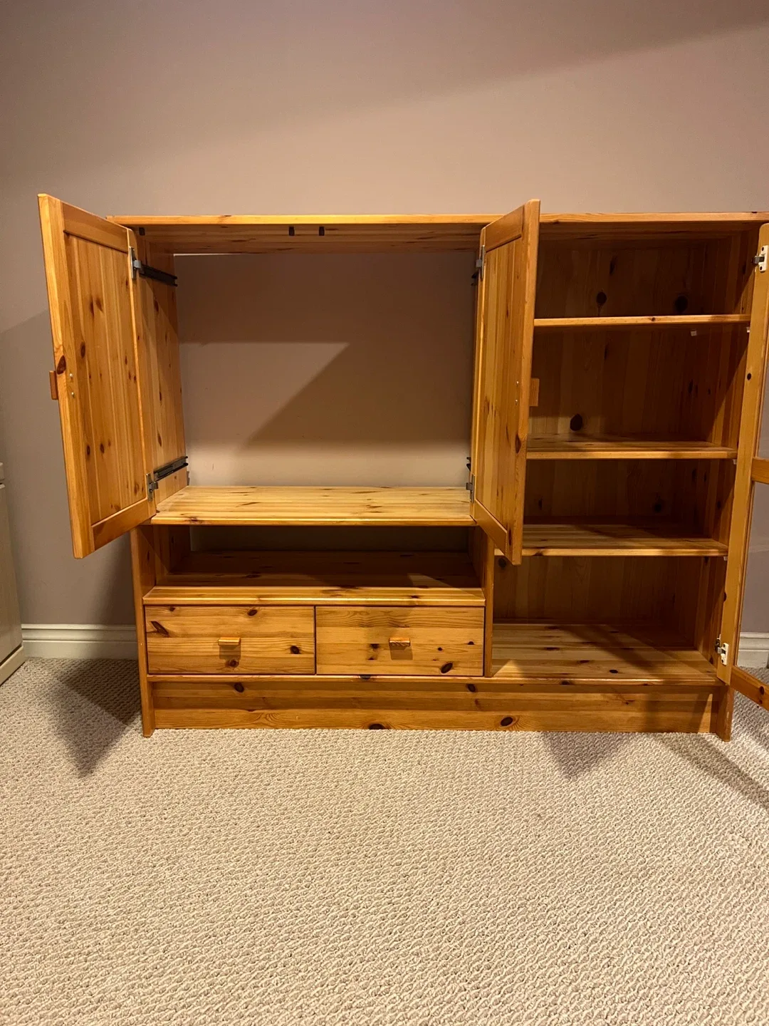 Solid Pine Cabinet – Glass Door, Shelves & Drawers image indicator(4)