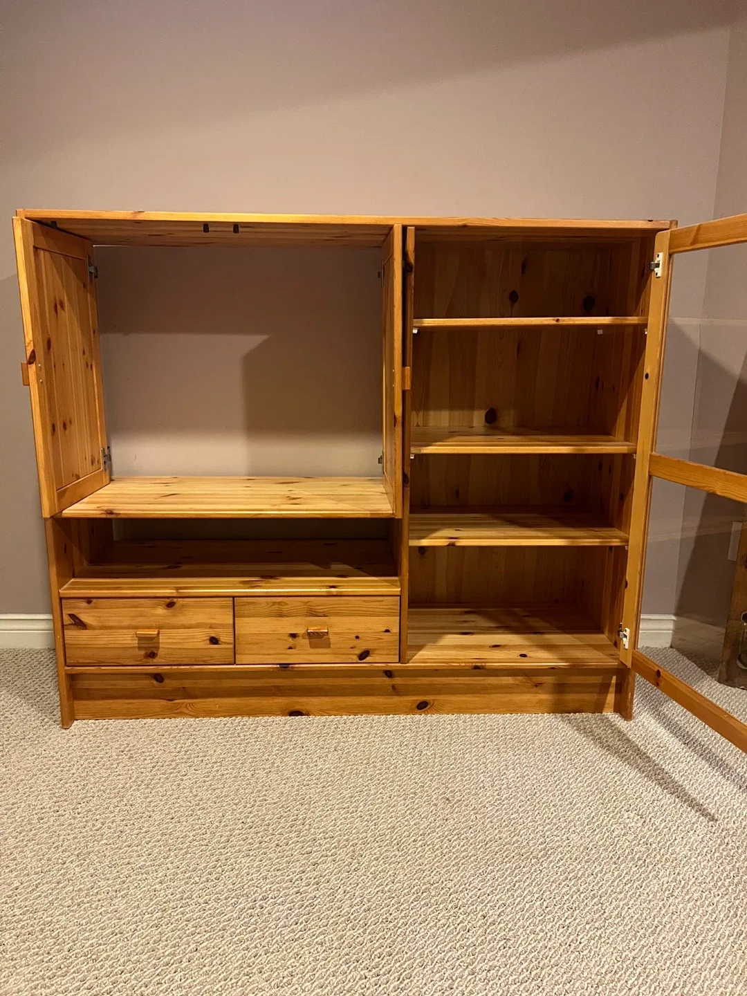 Solid Pine Cabinet – Glass Door, Shelves & Drawers image indicator(5)