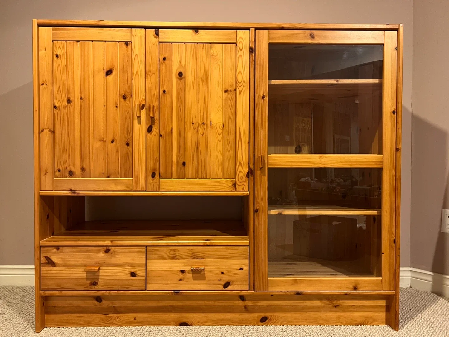 Solid Pine Cabinet – Glass Door, Shelves & Drawers image indicator(8)