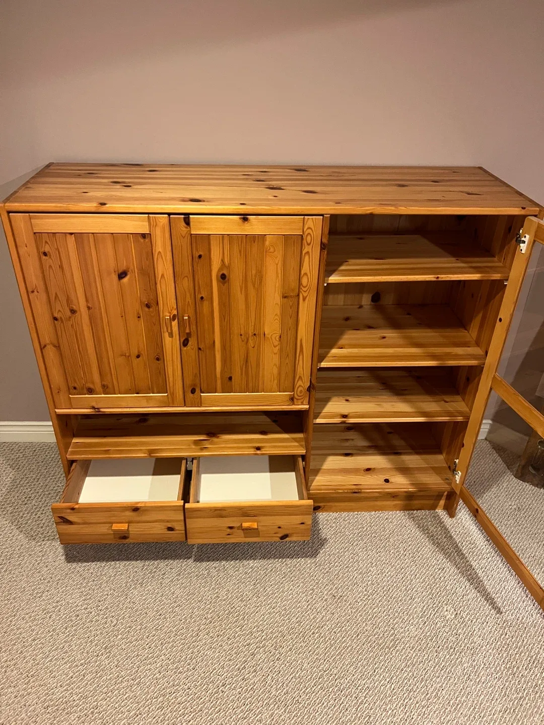 Solid Pine Cabinet – Glass Door, Shelves & Drawers image indicator(7)