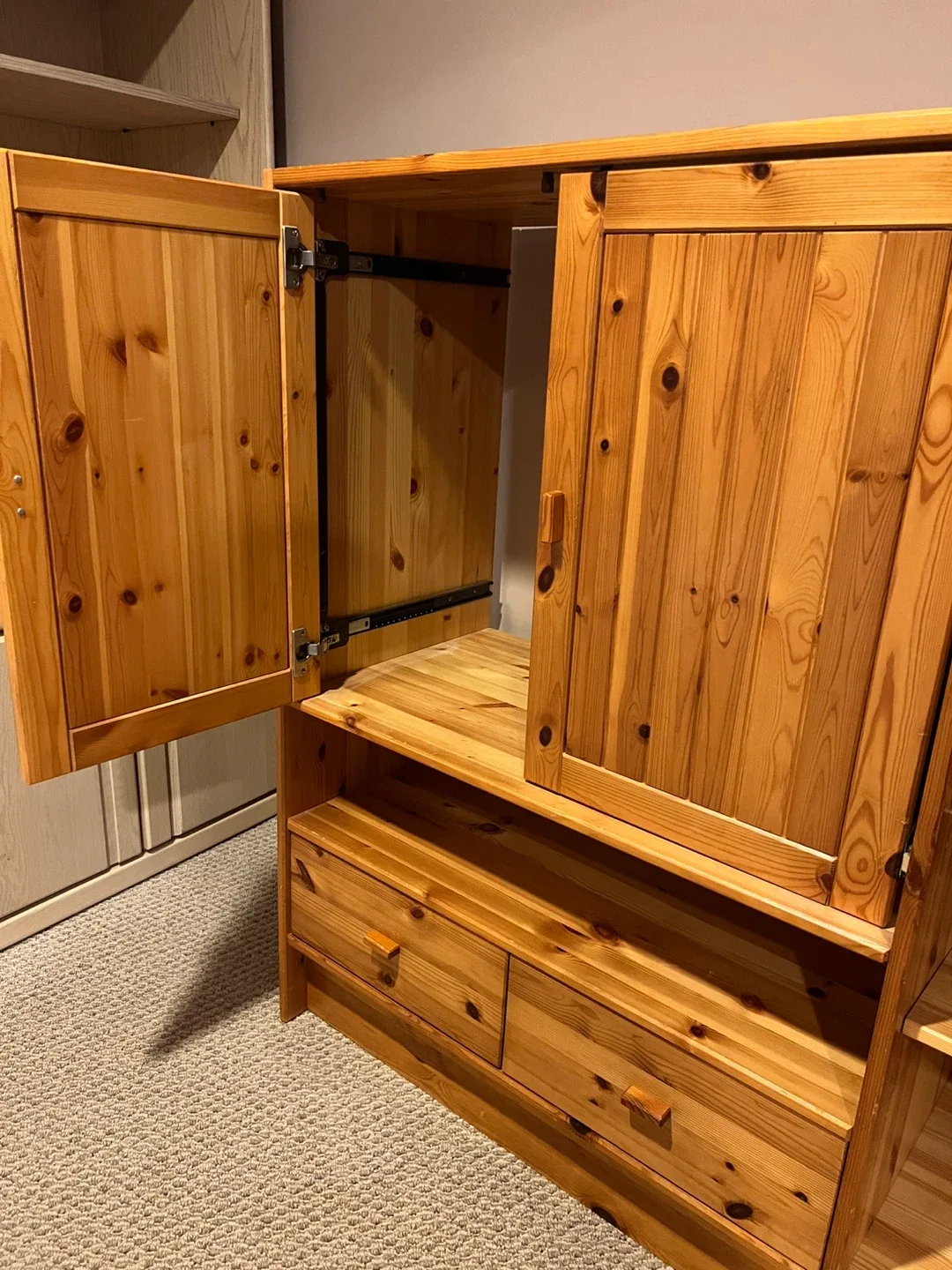 Solid Pine Cabinet – Glass Door, Shelves & Drawers image indicator(9)