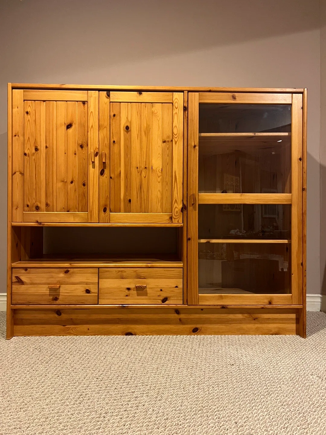 Solid Pine Cabinet – Glass Door, Shelves & Drawers image indicator(10)