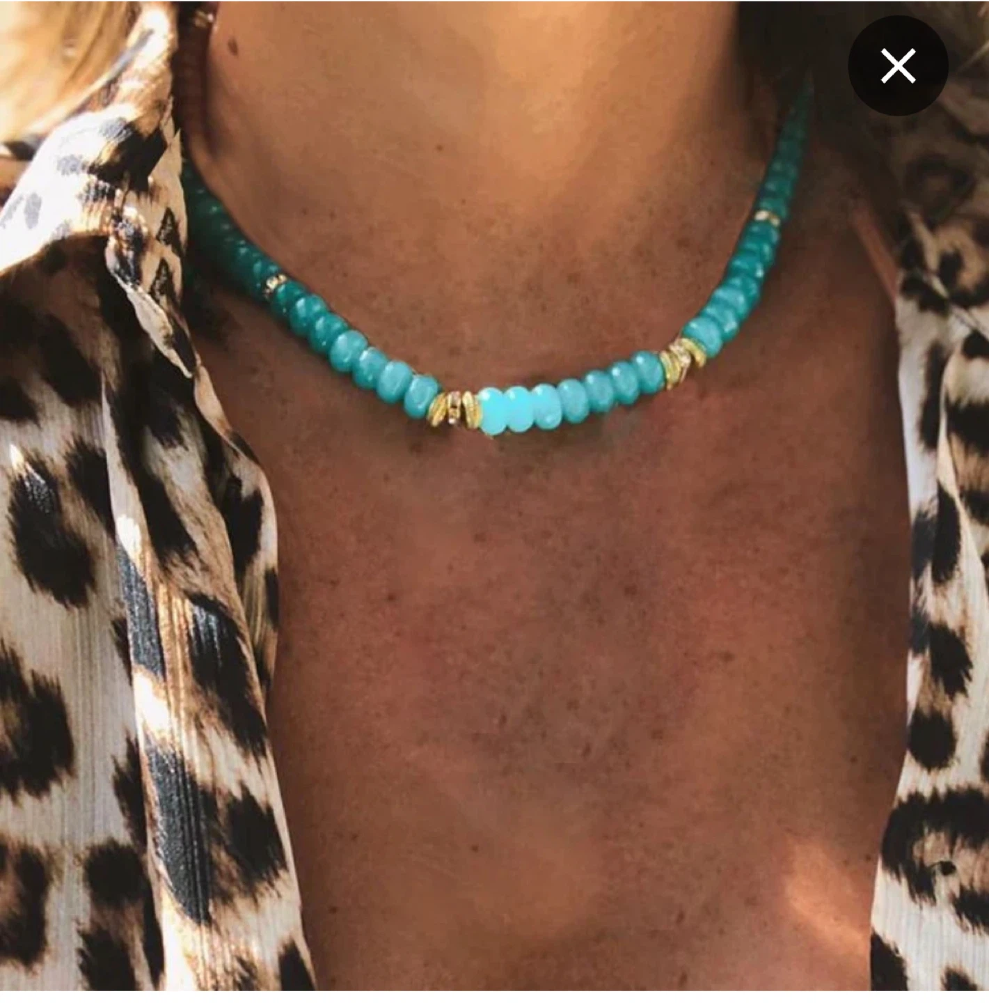 Beaded necklace with teal and bronze accents
