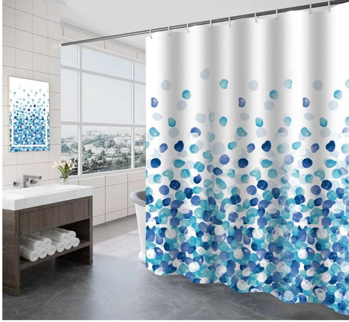 Set with Blue Polka Dot Shower Curtain and Bathmat Blue thumbnail