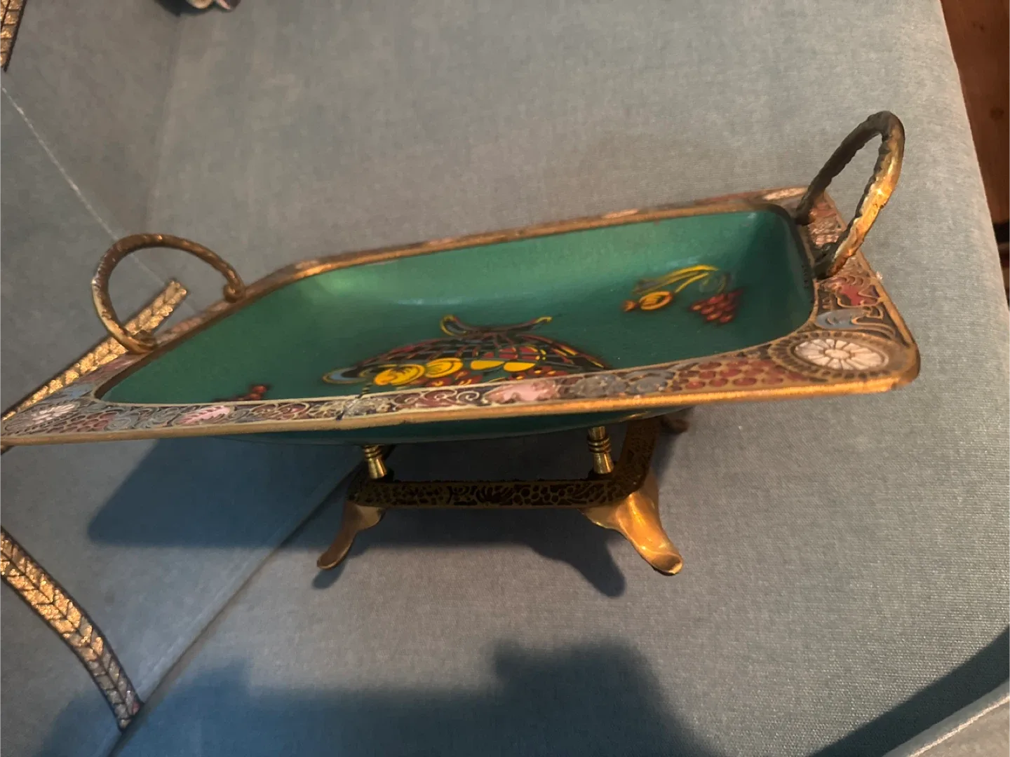 Vintage Cloisonné Enamel Tray with Stand image indicator(3)