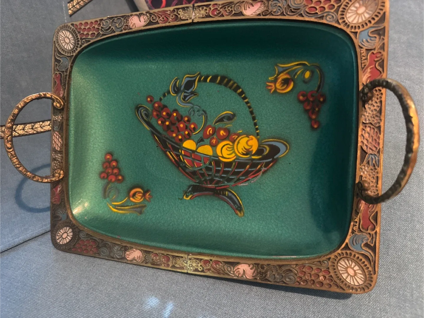 Vintage Cloisonné Enamel Tray with Stand image indicator(4)