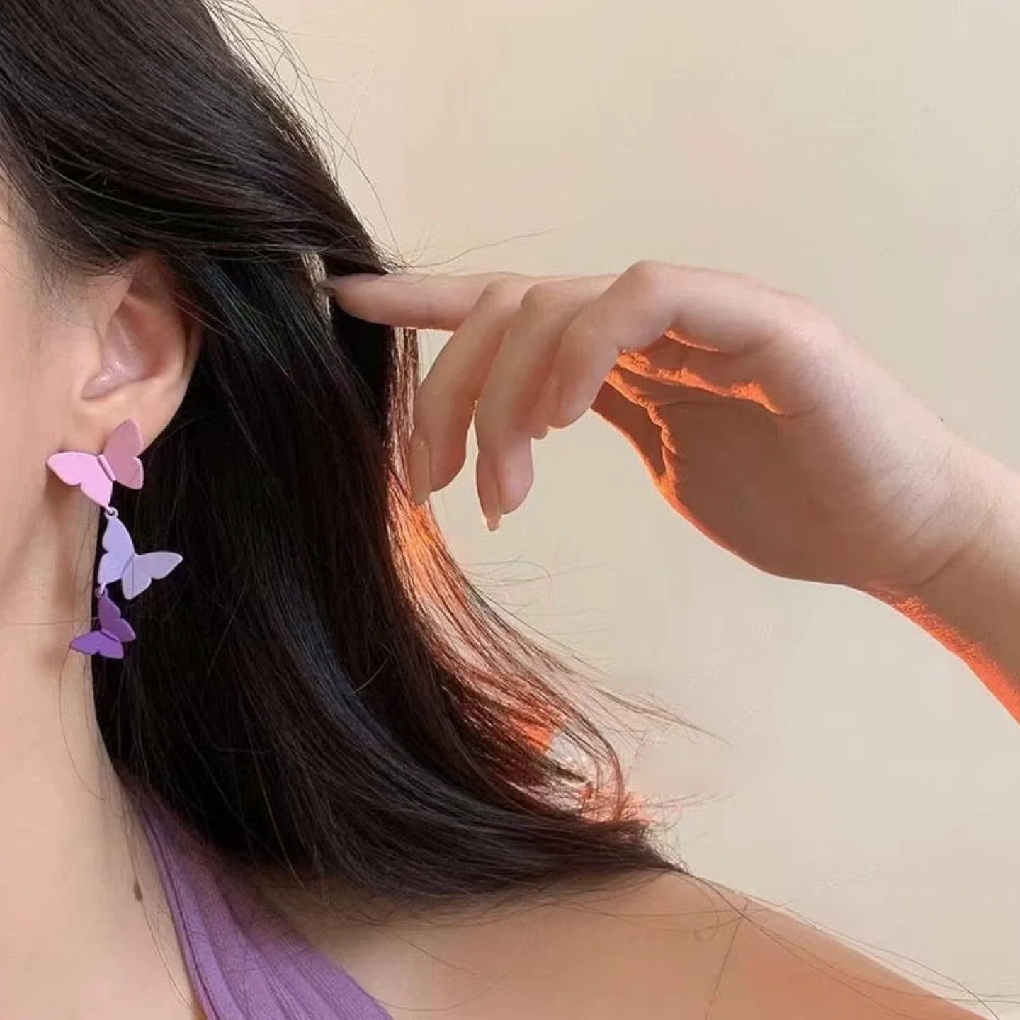 Butterfly Drop Earrings - Purple image indicator(4)