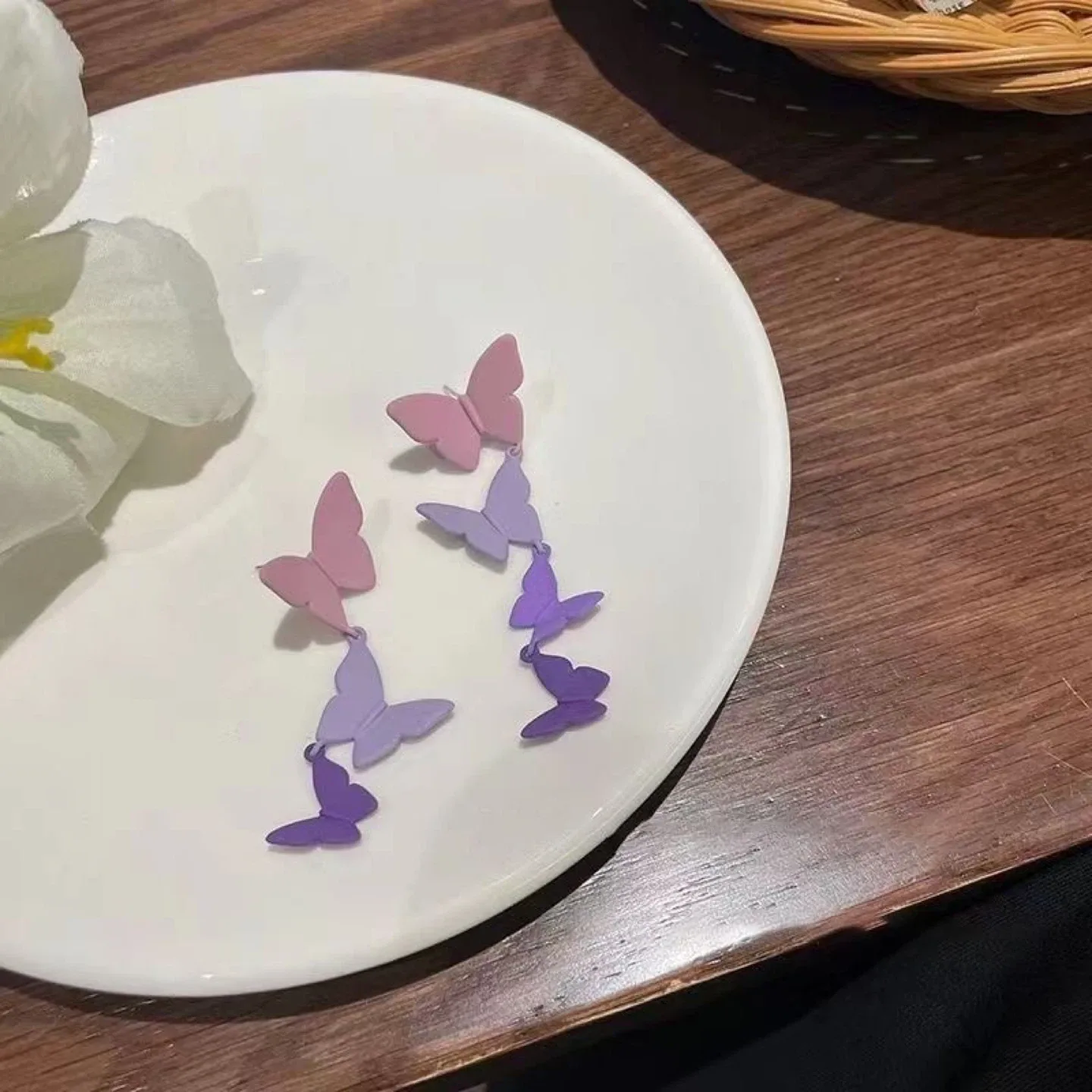 Butterfly Drop Earrings - Purple image indicator(2)