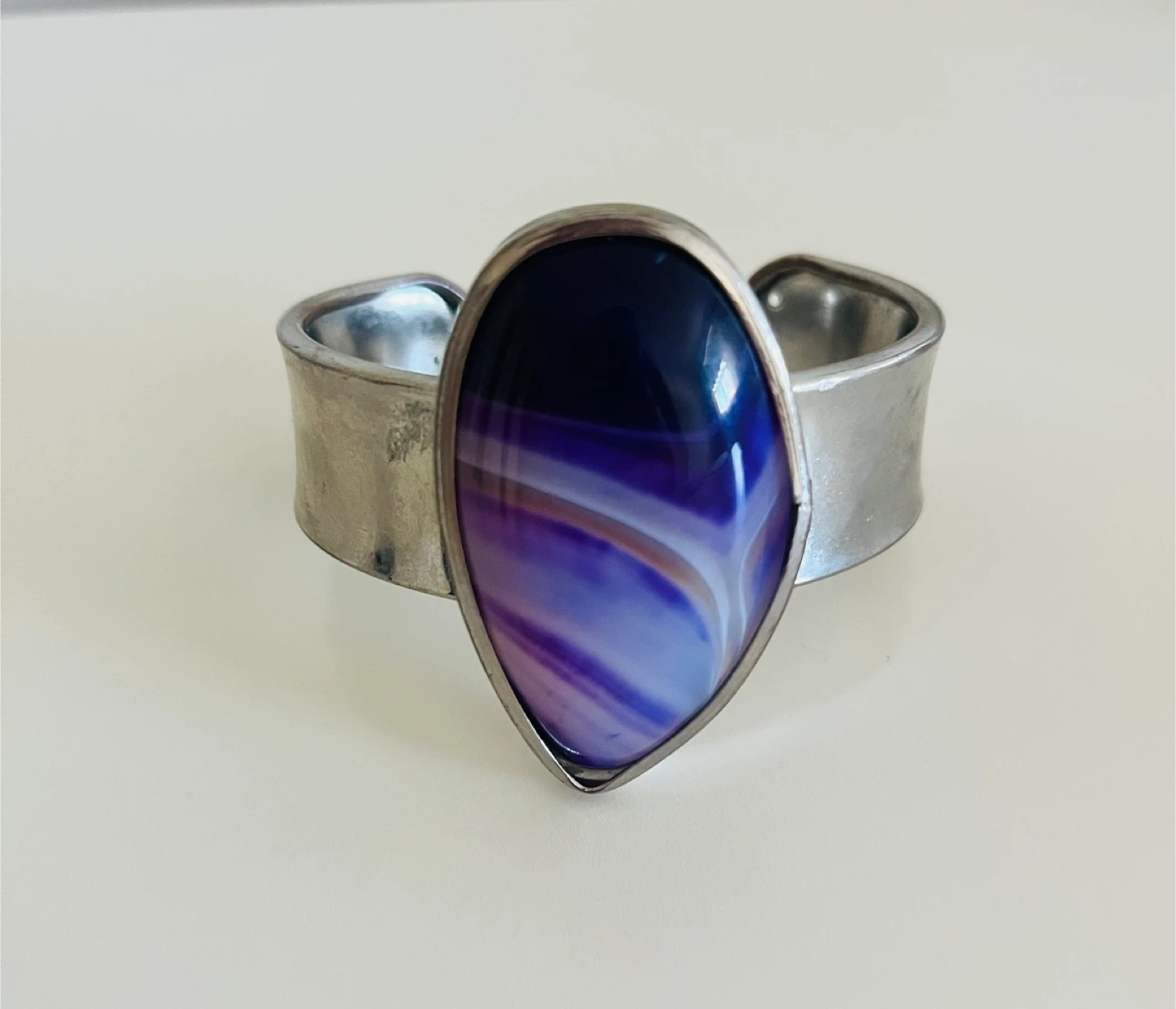 Purple Amethyst-Agate Stone Cuff Bracelet