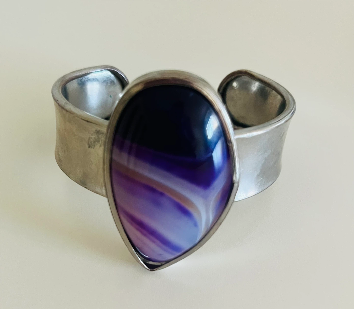 Purple Amethyst-Agate Stone Cuff Bracelet - photo 2