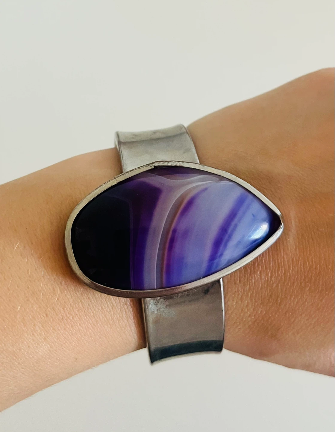 Purple Amethyst-Agate Stone Cuff Bracelet - photo 4
