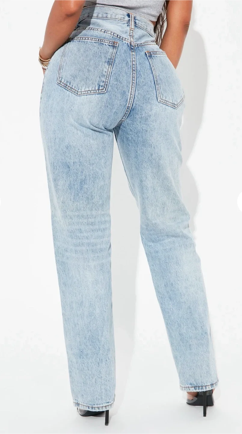 Fashion Nova Criss Cross Jeans - Light Wash image indicator(2)
