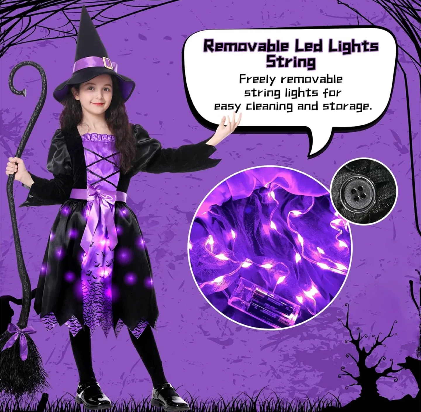 🧡 New Halloween light-up Witch Costume - Size 3T image indicator(2)