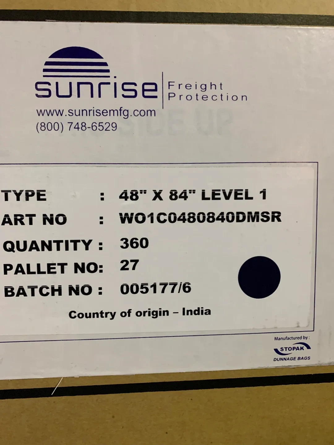 Sunrise Freight Protection 48" x 84" Level 1 Dunnage Bag image indicator(3)