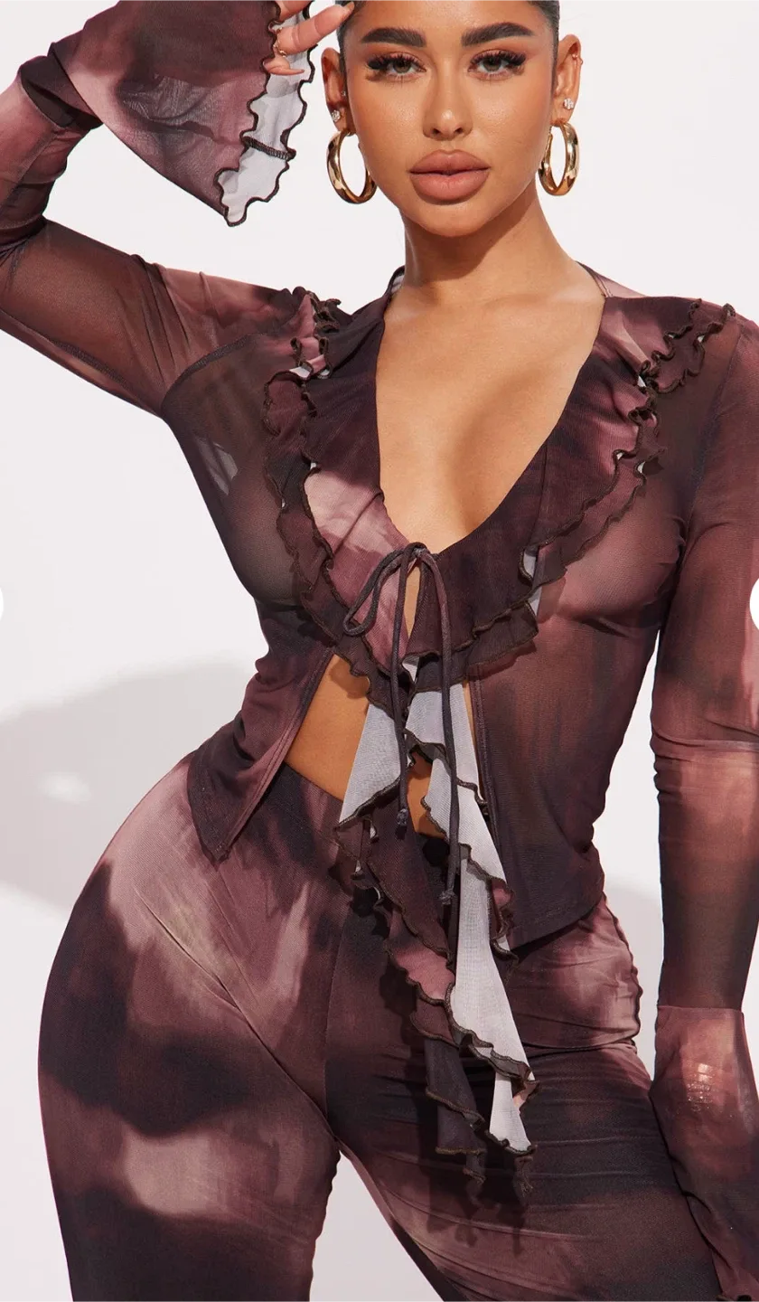Fashion Nova Brown Tie Dye Mesh Set image indicator(2)