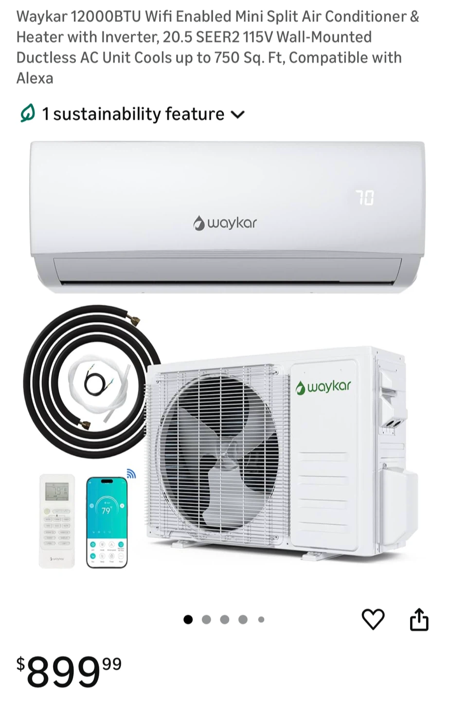 Waykar 12000 BTU Wifi Ductless AC