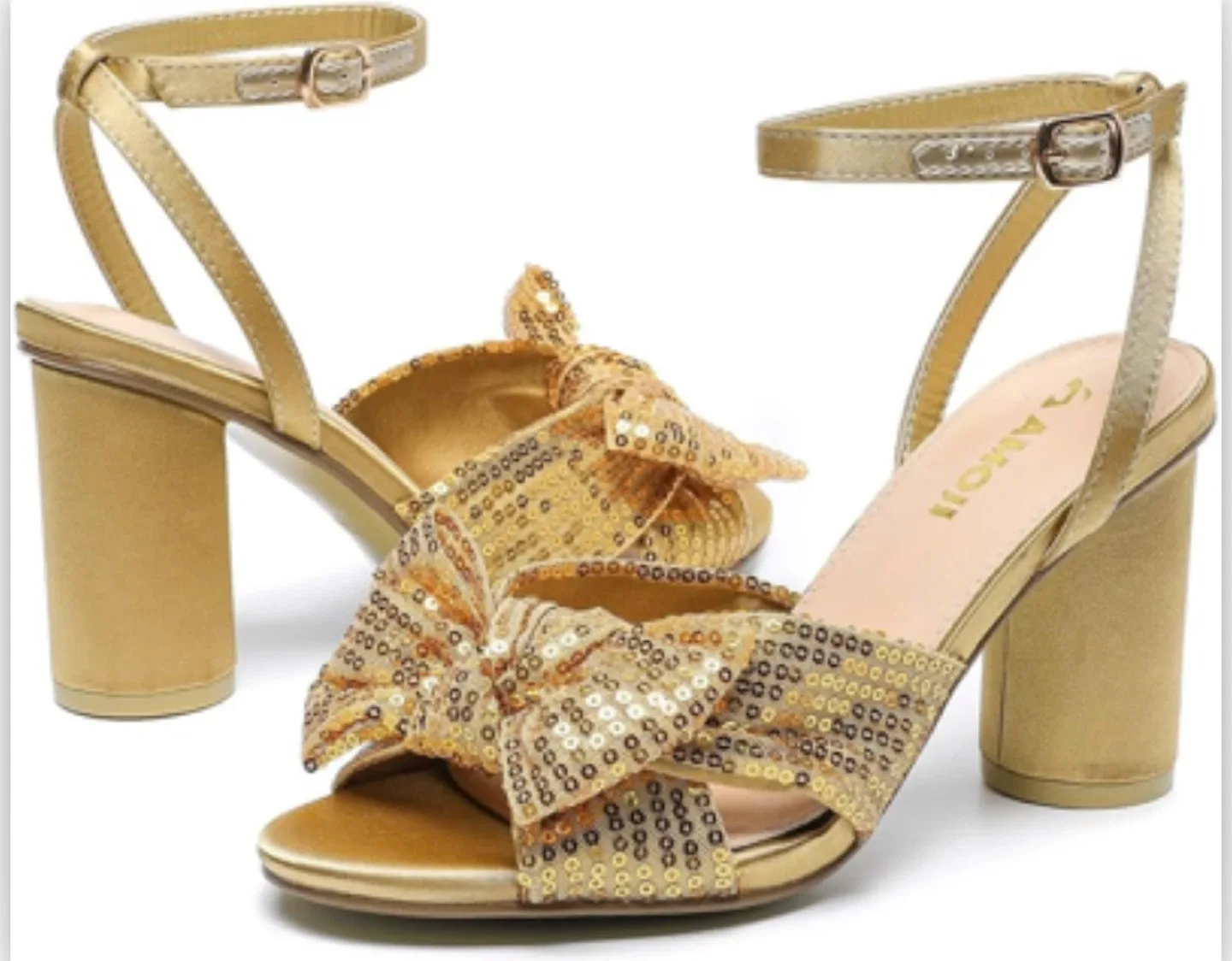 AKOI Gold Sequin Bow Heeled Sandals thumbnail