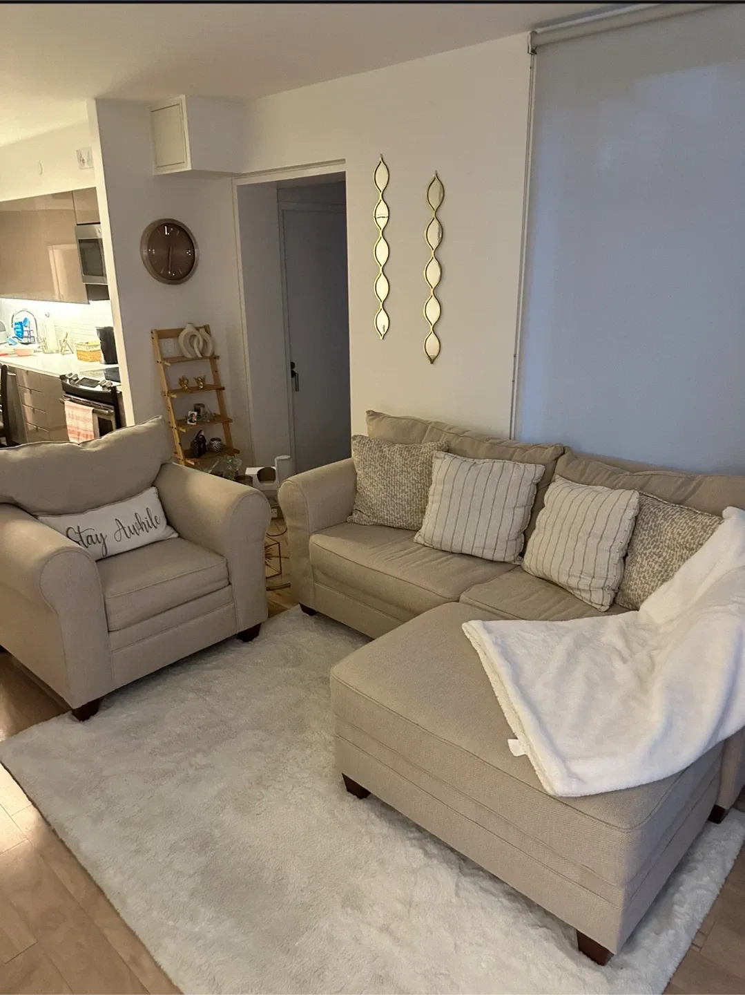 Beige Sofa with Ottoman and Armchair Set thumbnail