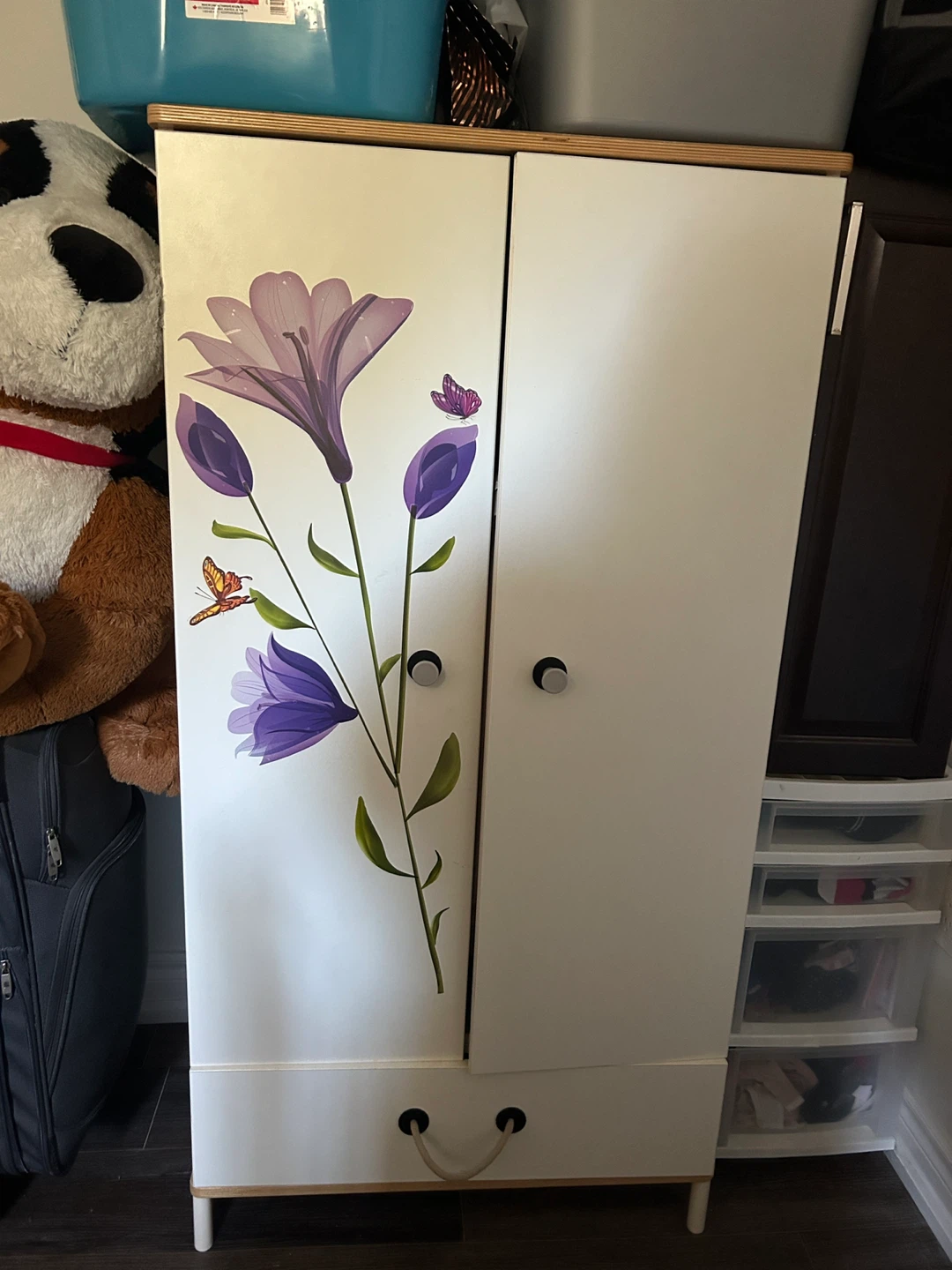 White Wardrobe with Floral Design