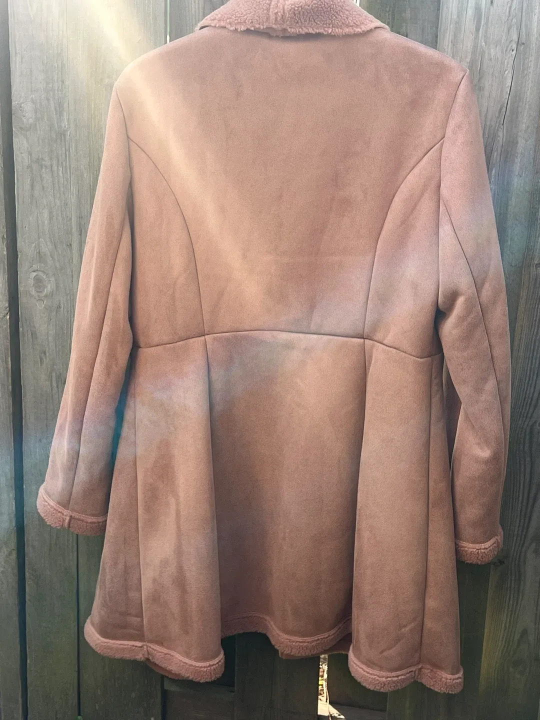 Shein Brown Faux Suede Sherpa Coat - Size L image indicator(4)