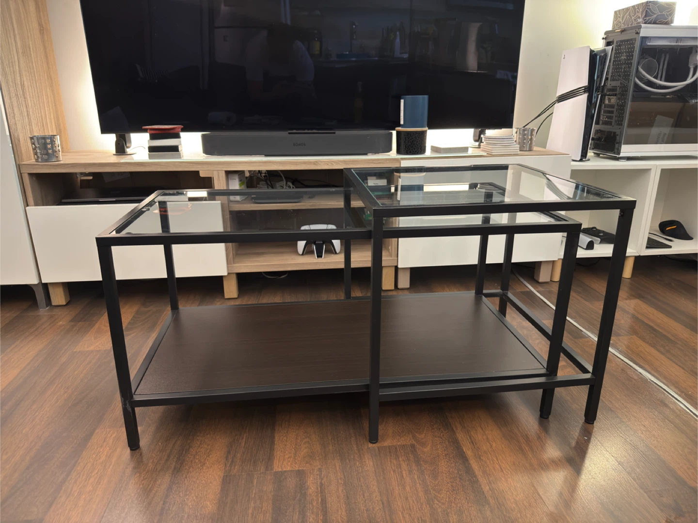 IKEA Nesting Coffee Tables, Glass Top, Black Frame