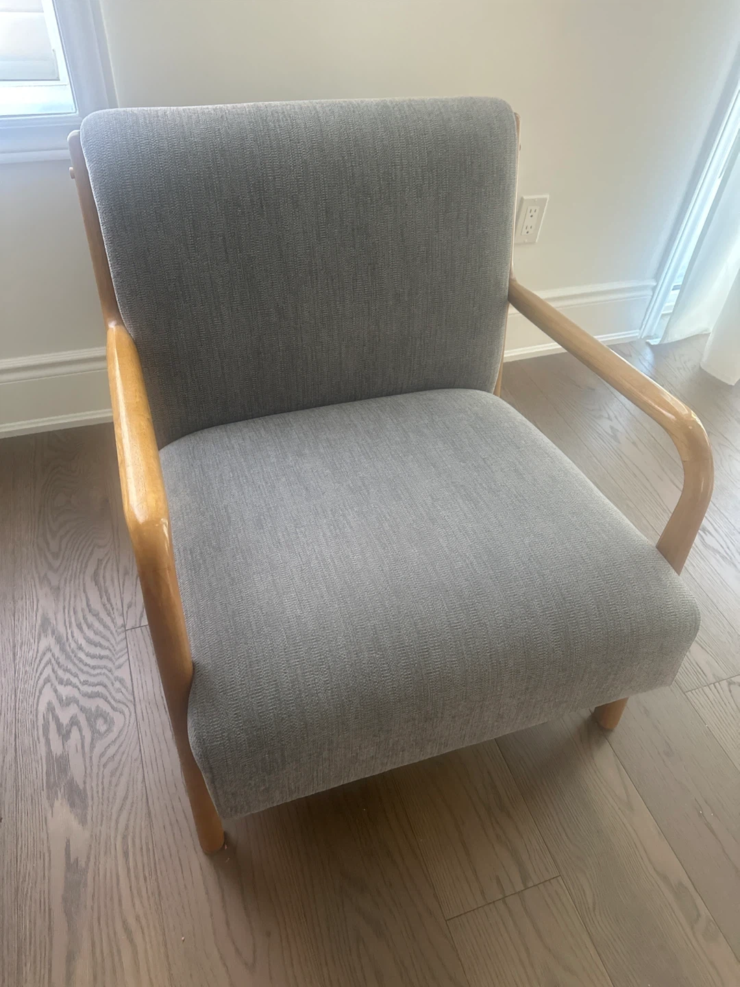 Grey Armchair with Wooden Frame