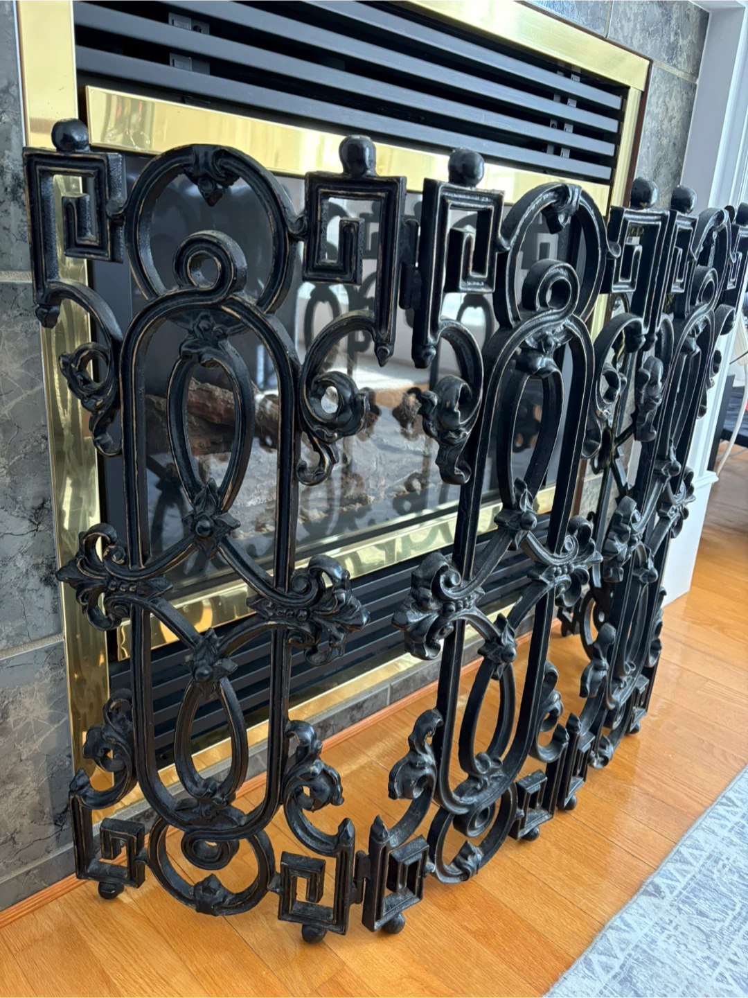 Cast Iron Fireplace Screen, Midcentury Ornate Style