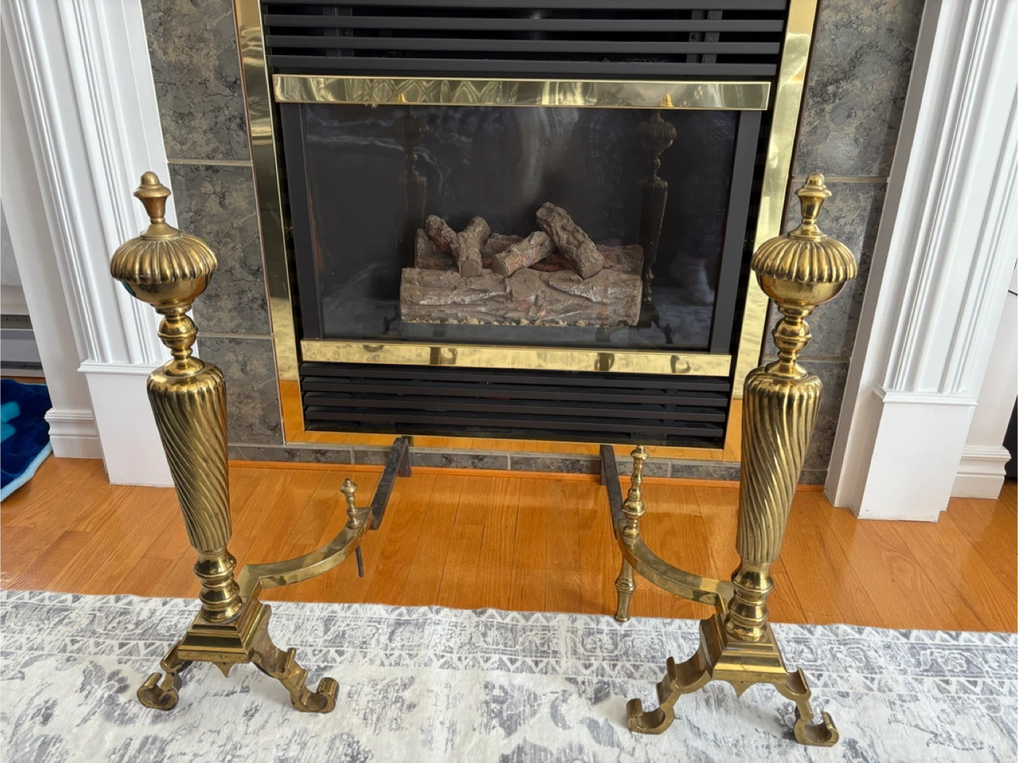 Vintage Brass Fireplace Fender, Set of Two