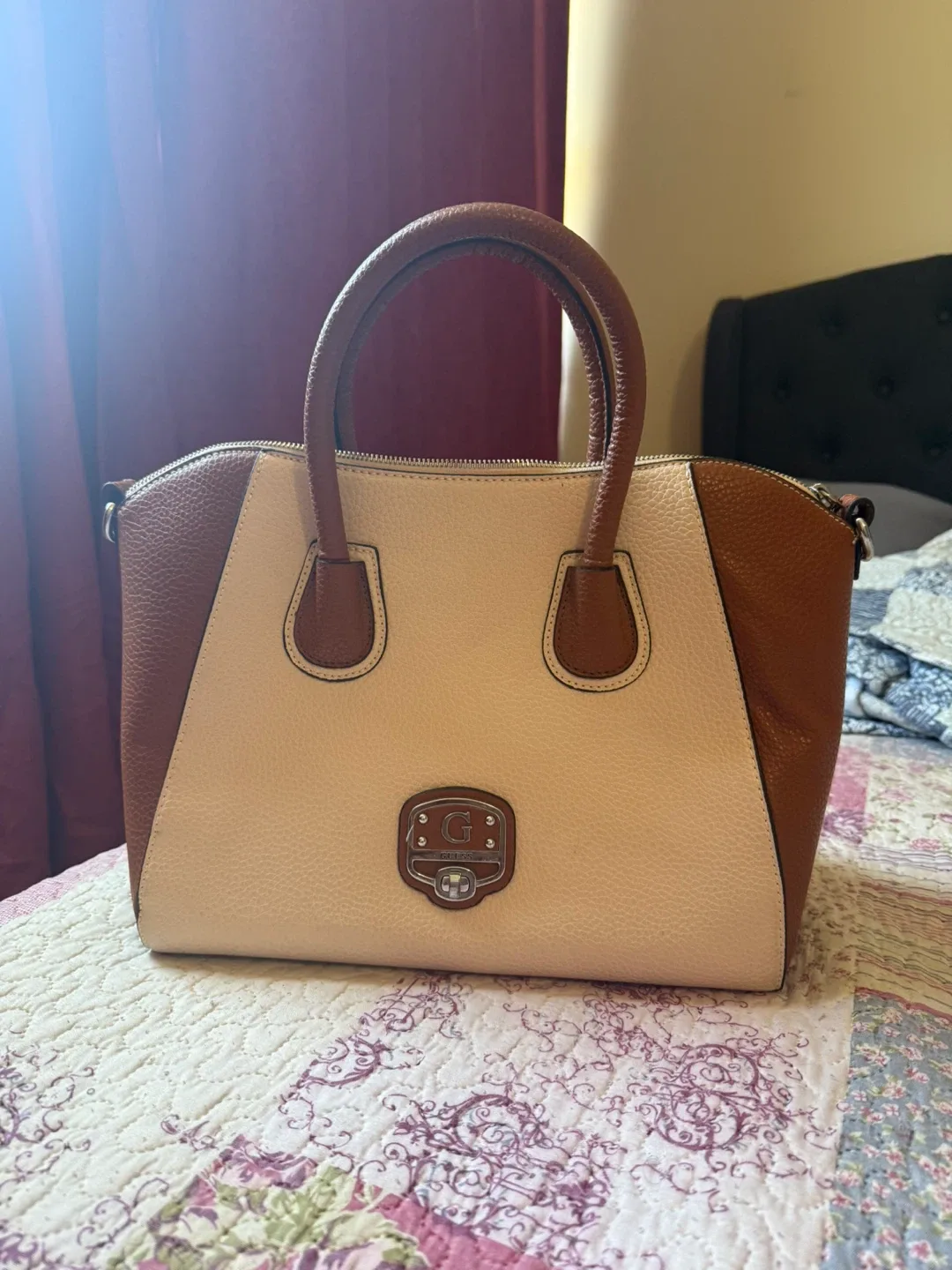 Guess Dome Satchel Bag - Brown & Beige thumbnail