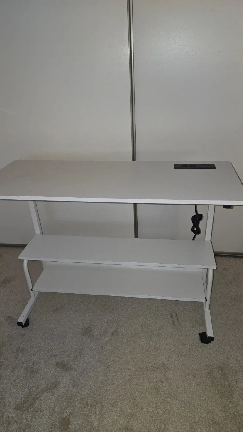 Adjustable Height White Desk with Shelf image indicator(2)
