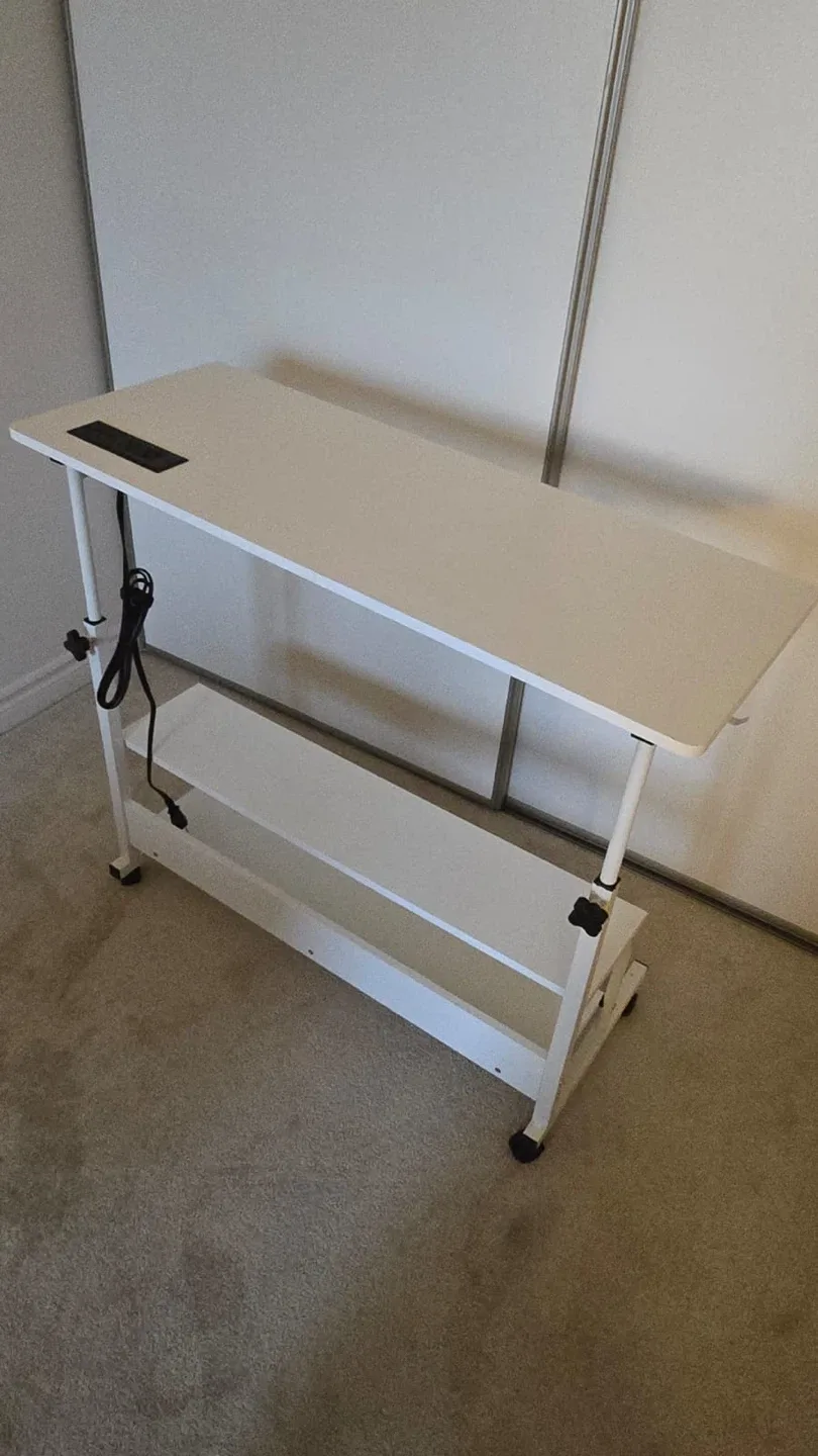 Adjustable Height White Desk with Shelf image indicator(3)
