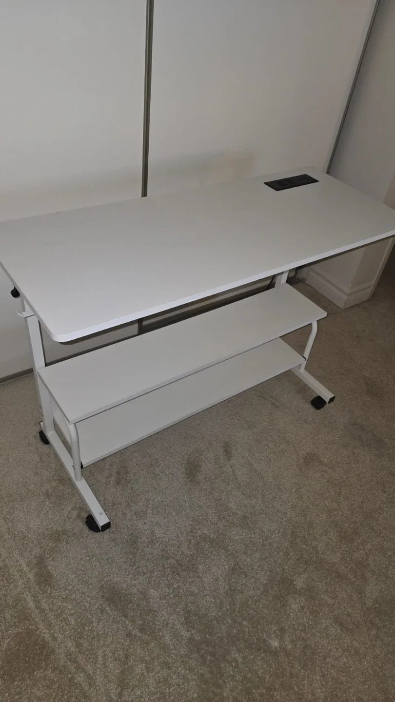 Adjustable Height White Desk with Shelf image indicator(4)