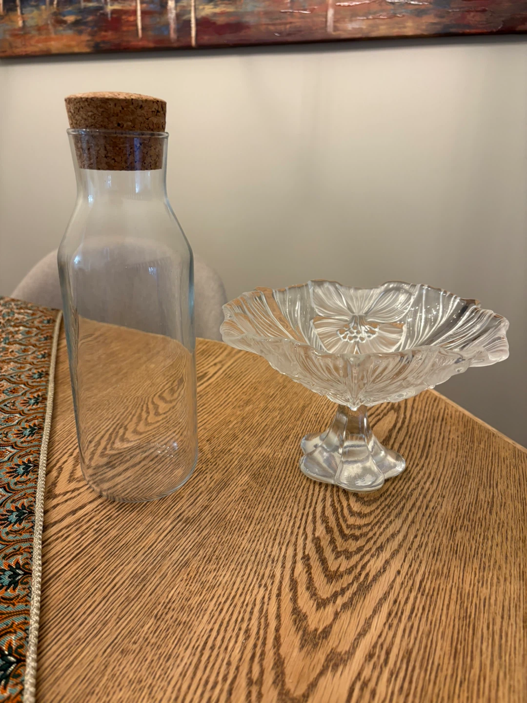 Glass Bottle with Cork & Glass Dessert Bowl