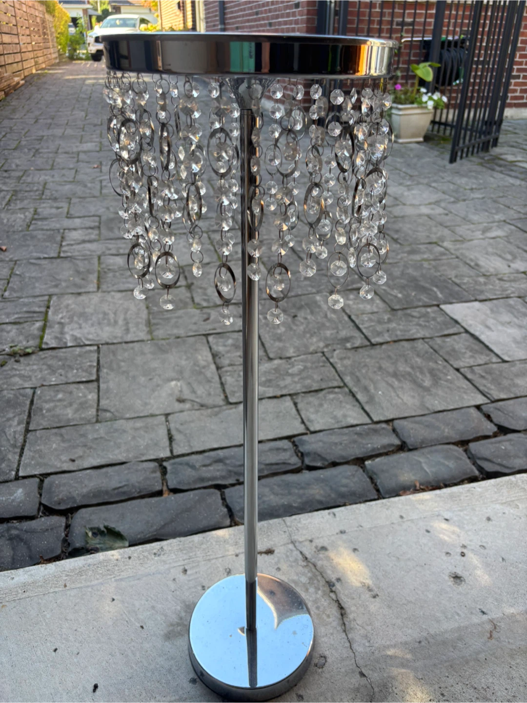Chrome decorative / Plant Stand with Crystal Beads