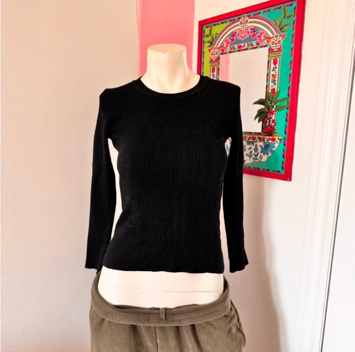 Rib Knit Black Long Sleeve Top thumbnail