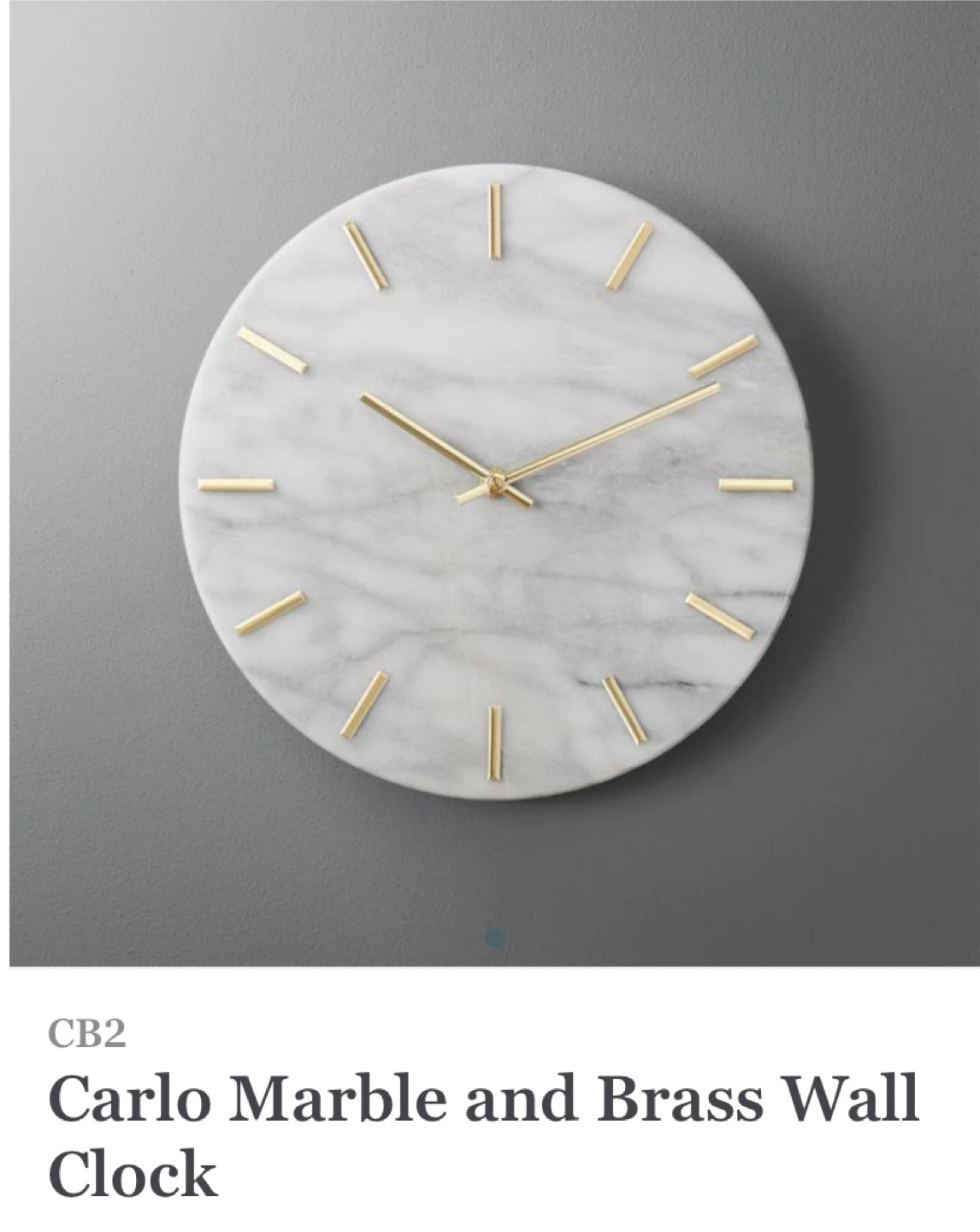 CB2 Carlo Marble and Brass Wall Clock