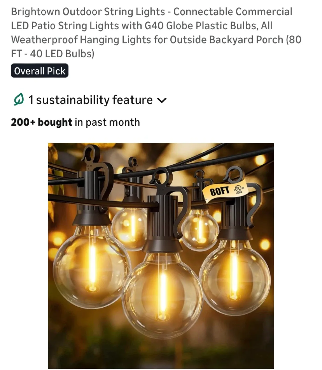 New Brightown LED Outdoor String Lights 80 Feet thumbnail