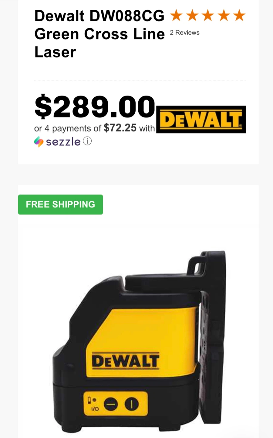 DeWalt DW088CG Green Cross Line Laser